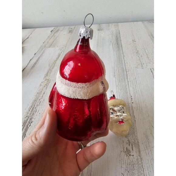 Vintage Santa flocked glass ornament Germany mercury Xmas tree large - Picture 5 of 15